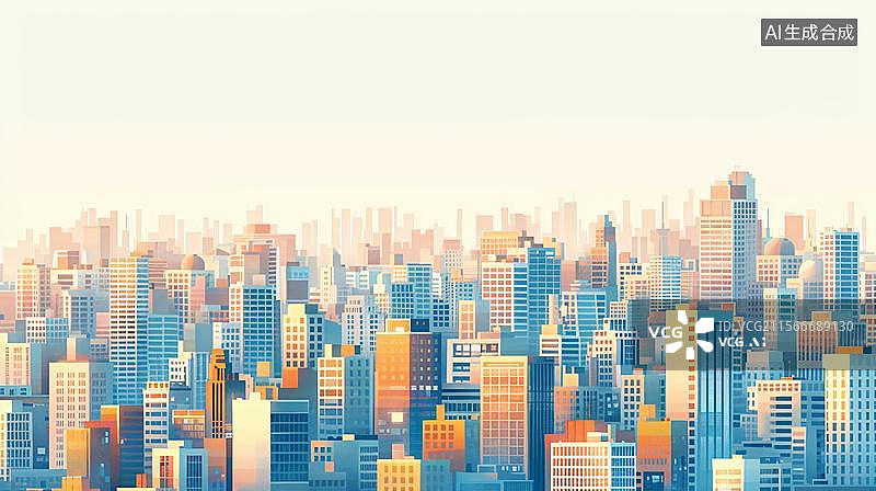 【AI数字艺术】城市天际线的秋日童话   水彩风格的都市剪影   现代都市的绚丽剪影图片素材