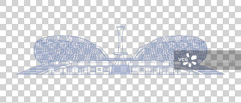 城市地标建筑泉州海峡体育中心线条矢量插画免扣元素图片素材