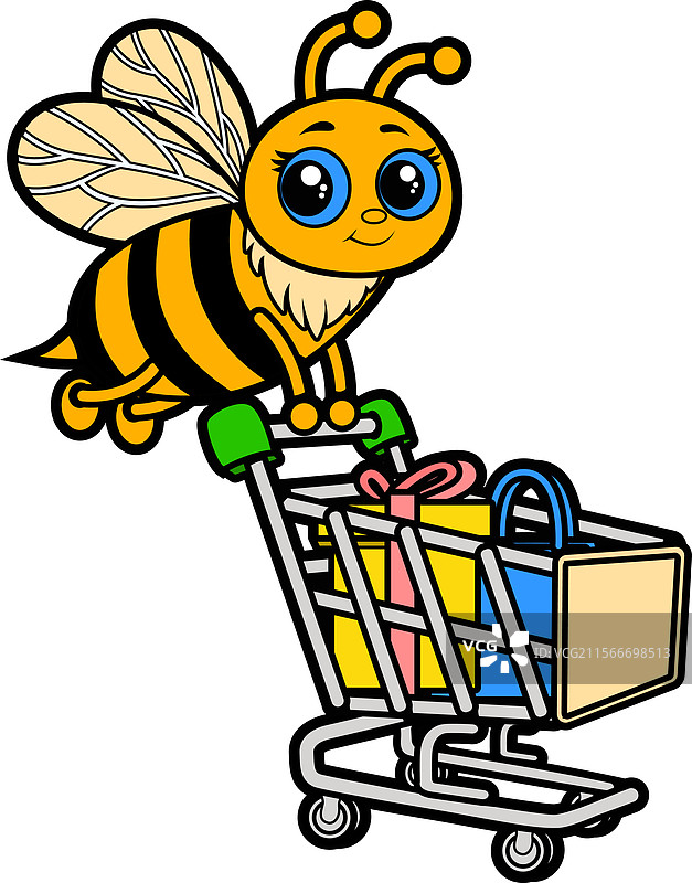 推着购物车的卡通蜜蜂图片素材