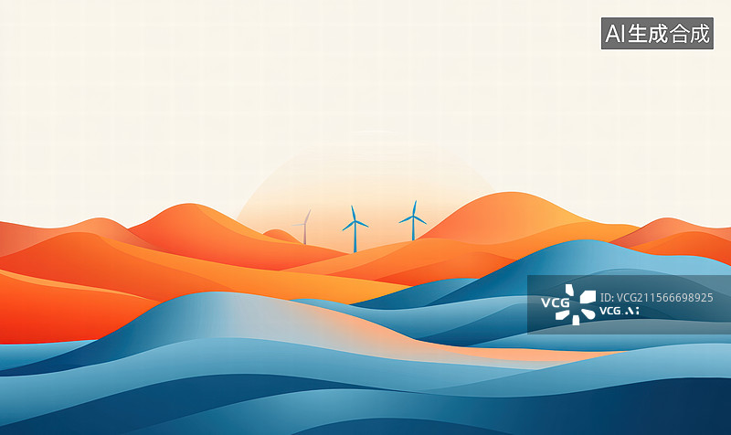 【AI数字艺术】风车与云朵的田园风光图片素材