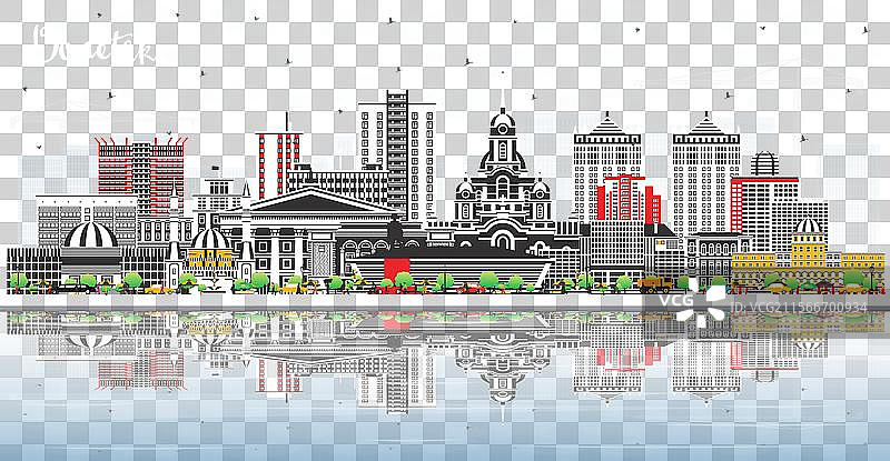 顿涅茨克市天际线与蓝色建筑图片素材