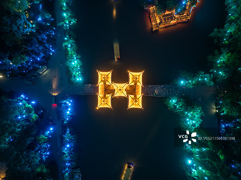 江苏扬州瘦西湖各景点航拍图片素材