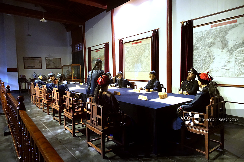 山东威海 刘公岛 甲午战争博物馆 海军公所 蜡像内景图片素材