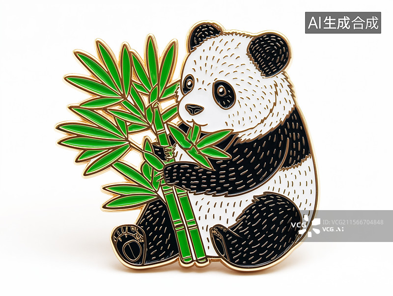 【AI数字艺术】珐琅彩大熊猫吃竹子插画图片素材