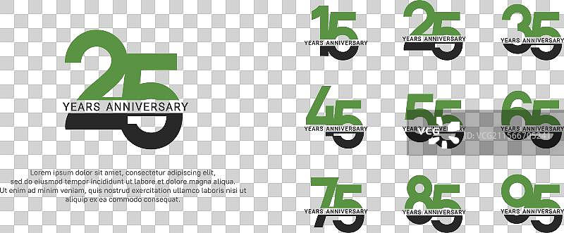 绿色和黑色的周年纪念标志风格套件图片素材