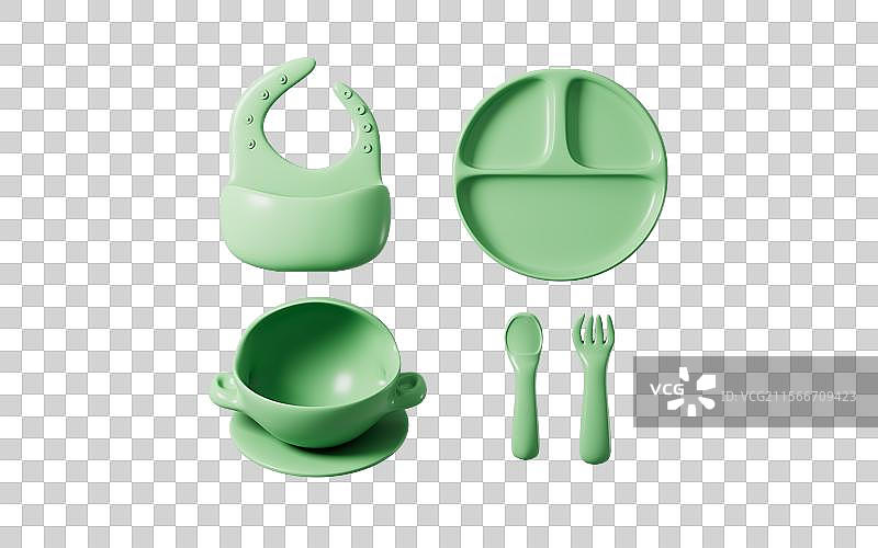 卡通婴儿餐具婴儿用品3D渲染图片素材