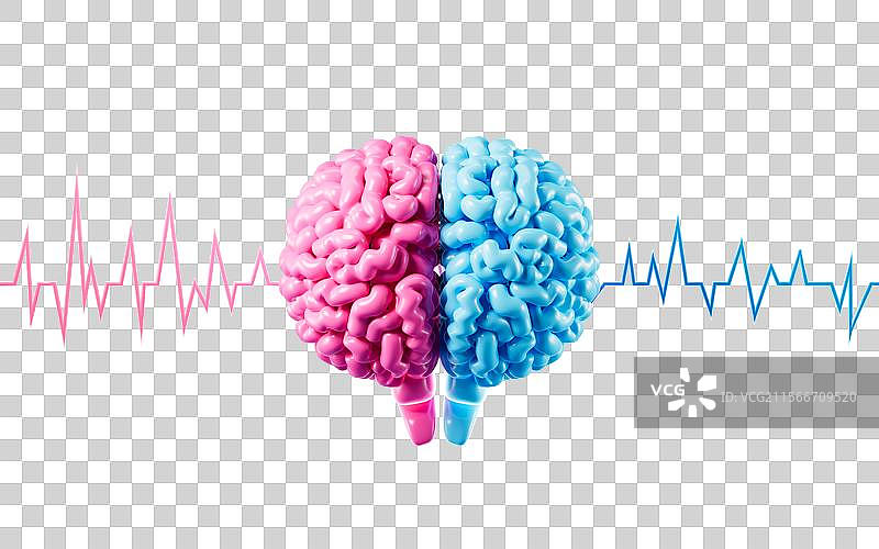 人类创意大脑和脑电波3D渲染图片素材