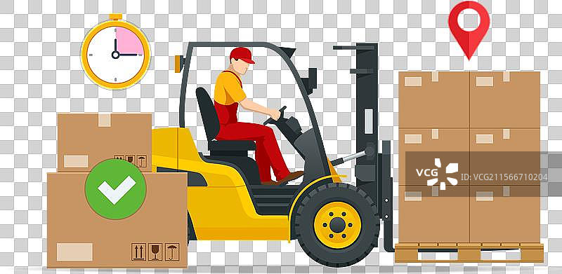 叉车与托盘上的货物箱图片素材