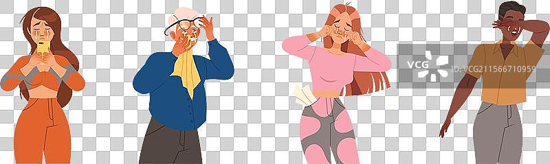 男人和女人角色在哭泣和流泪图片素材