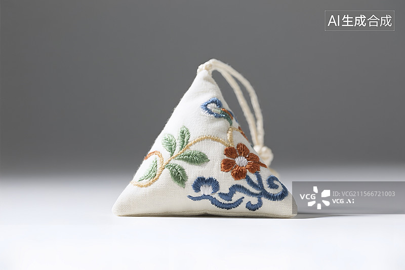 【AI数字艺术】端午节插画刺绣花卉图案的香囊图片素材