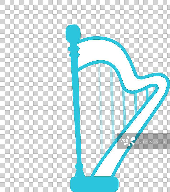 蓝色背景上孤立的竖琴图标图片素材