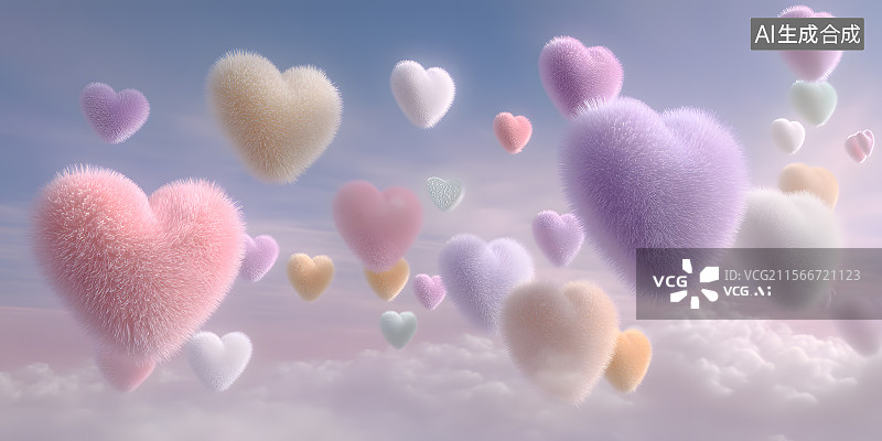 【AI数字艺术】爱心云间飘图片素材