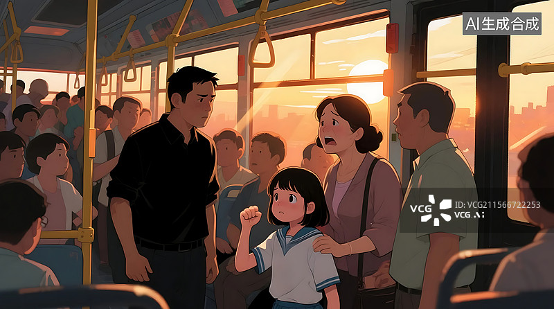 【AI数字艺术】预防性骚扰 小婷的呼救 平面手绘插画图片素材