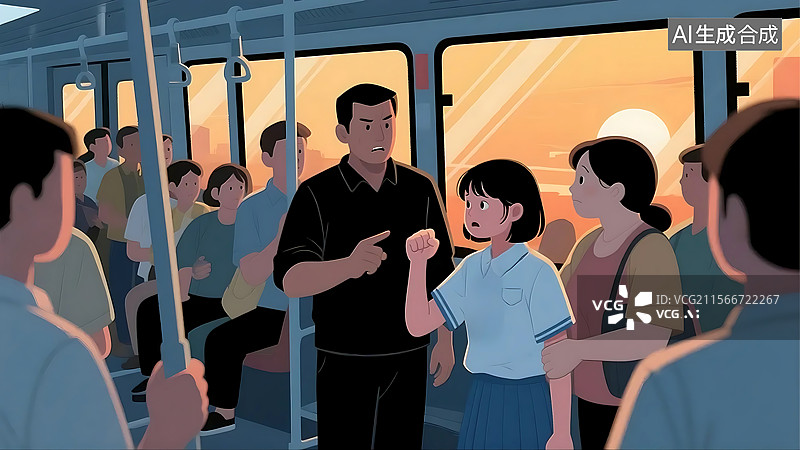 【AI数字艺术】预防性骚扰 小婷的呼救 平面手绘插画图片素材