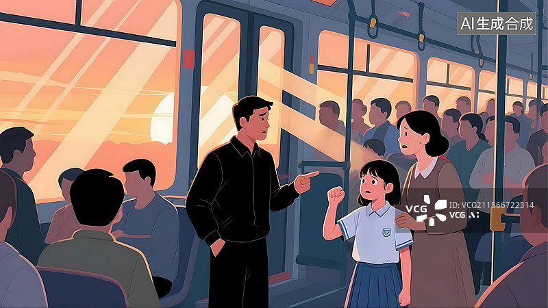 【AI数字艺术】预防性骚扰 小婷的呼救 平面手绘插画图片素材