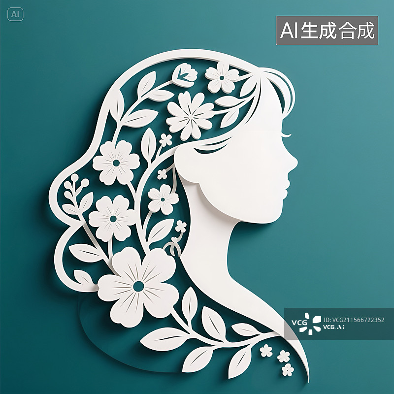 【AI数字艺术】剪纸风格的女性头像图片素材
