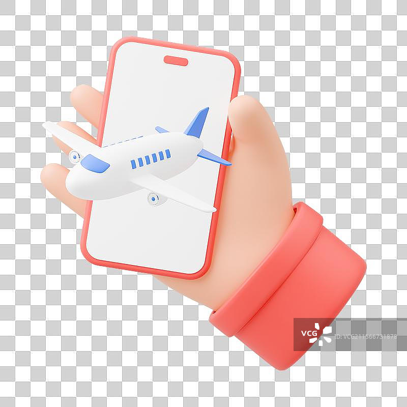 3D渲染卡通手拿手机与飞机免抠元素图片素材