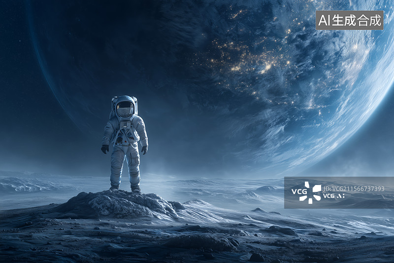 【AI数字艺术】宇航员登月背景图片素材
