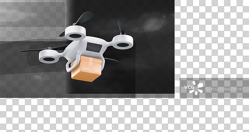 天空中飞着一架携带包裹的无人机图片素材