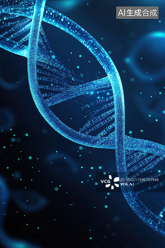 【AI数字艺术】蓝色发光的DNA双螺旋结构图片素材