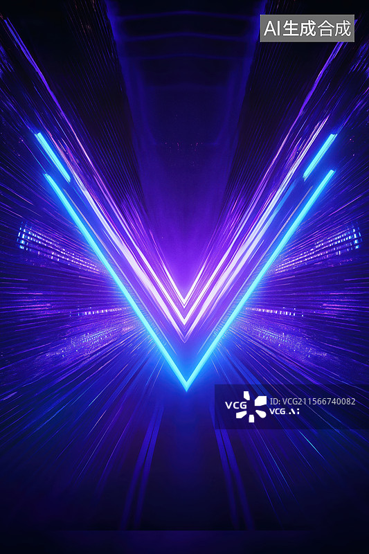 【AI数字艺术】霓虹灯V字形光效背景图片素材