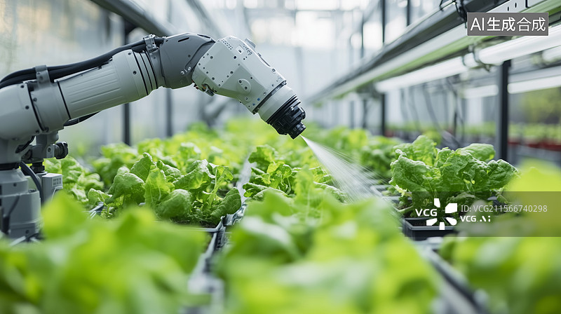 【AI数字艺术】人工智能机器人在蔬菜大棚中工作图片素材