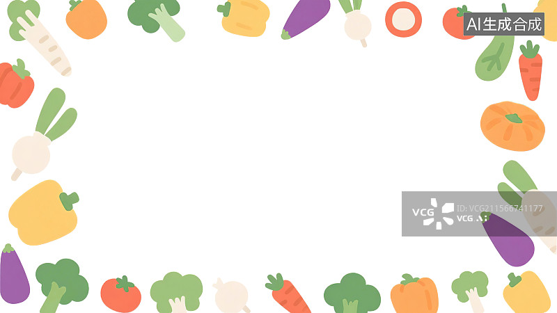 【AI数字艺术】2D卡通环绕背景趣味扁平元素，新鲜瓜果蔬菜水果农产品菜市场市集电商产品展示花边边框装饰画图案设计素材图片素材