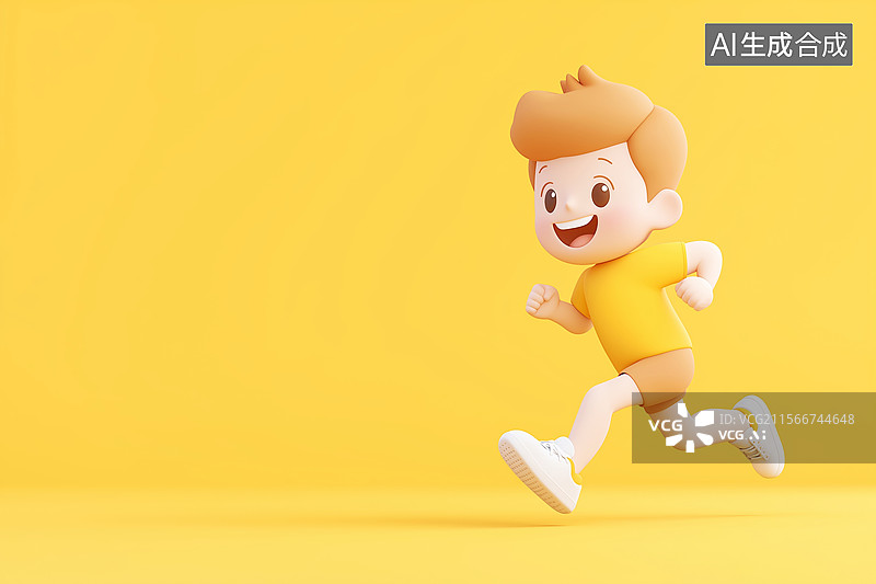 【AI数字艺术】奔跑的卡通男孩图片素材