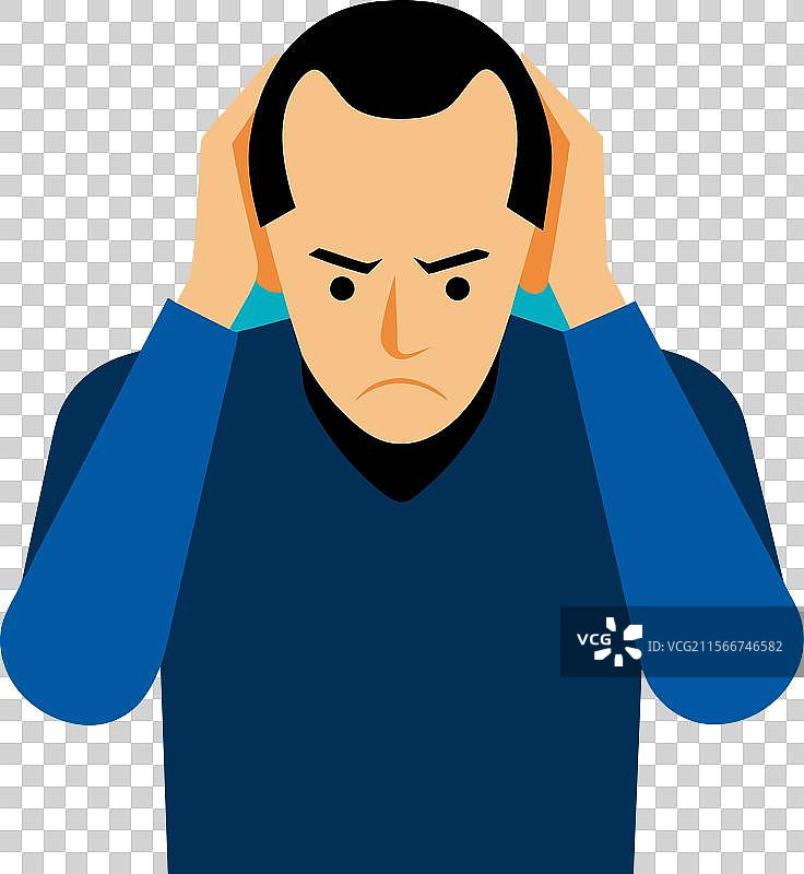 一个发际线后移的男人捂着他的头图片素材