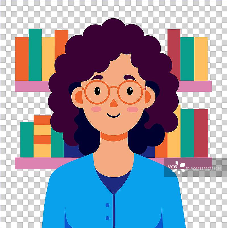 一位戴眼镜的卷发女性站在图片素材