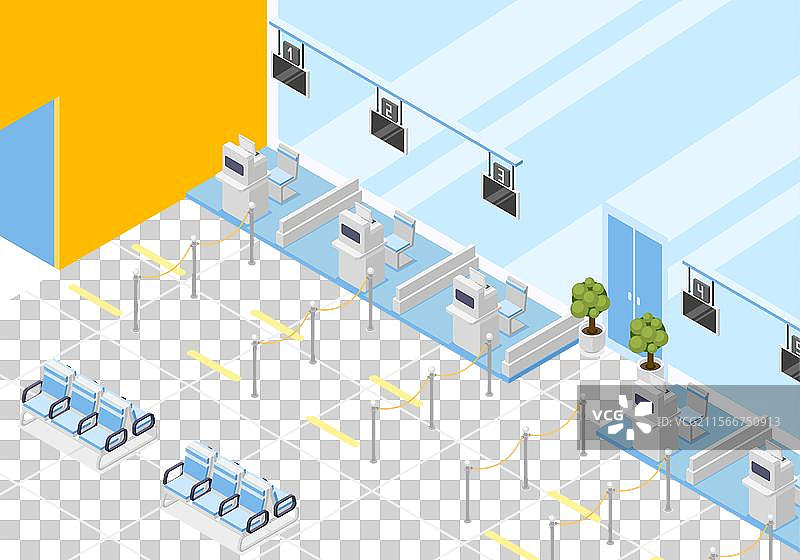 等距机场值机区内部柜台图片素材