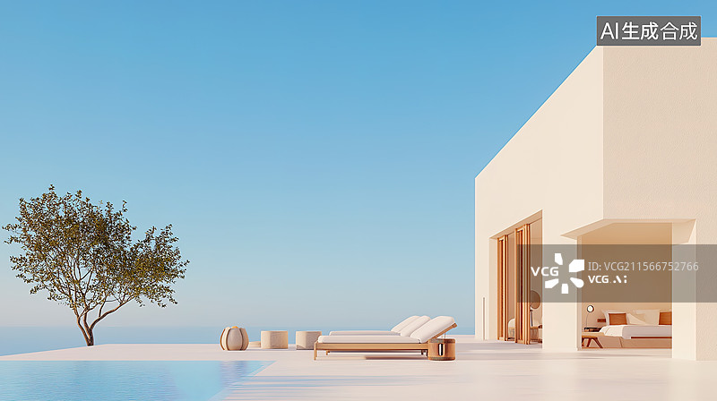 【AI数字艺术】现代风海景豪宅别墅汽车广告背景图图片素材