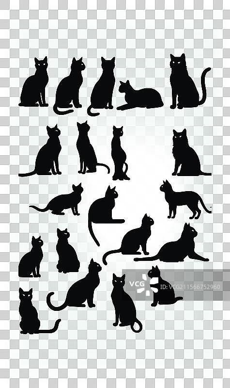 猫的剪影图标和标志，适合所有猫爱好者图片素材