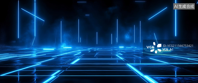 【AI数字艺术】未来科技风格的霓虹灯场景图片素材
