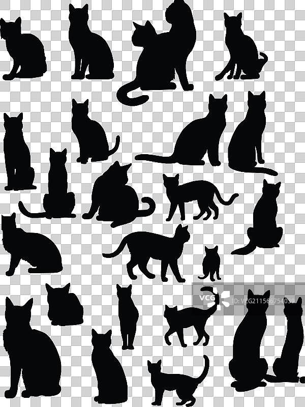 猫的剪影图标和标志，适合所有猫爱好者图片素材