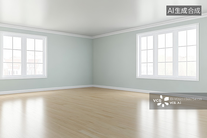 【AI数字艺术】空旷的房间，带有大窗户和木地板图片素材