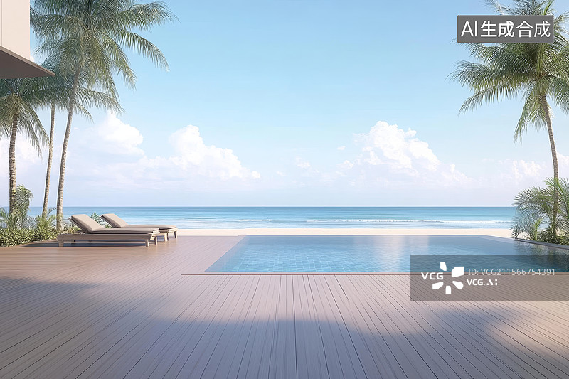 【AI数字艺术】海滨度假村的无边泳池图片素材