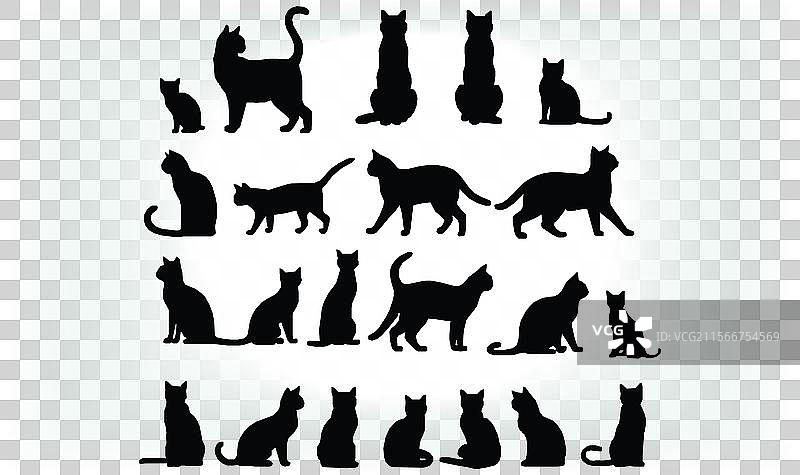 猫的剪影图标和标志，适合所有猫爱好者图片素材
