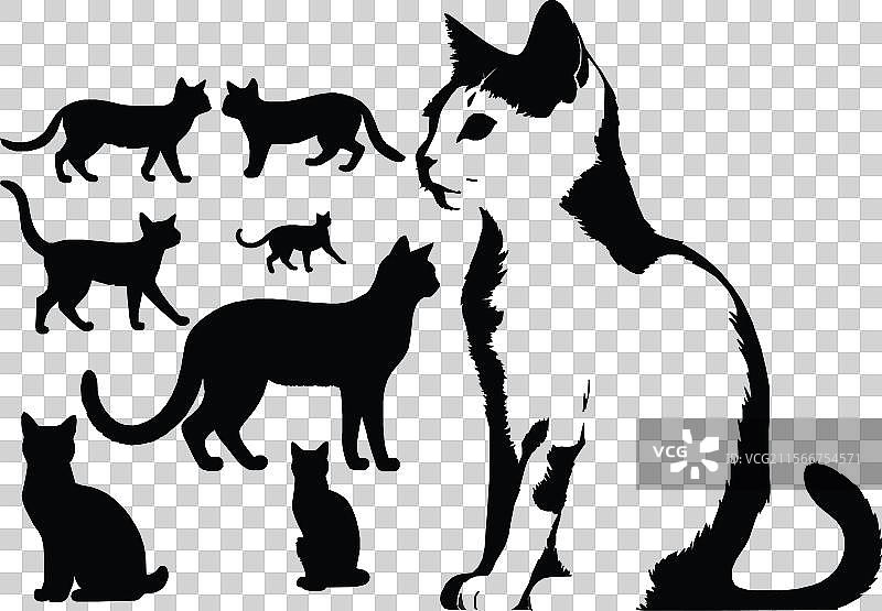 猫的剪影图标和标志，适合所有猫爱好者图片素材