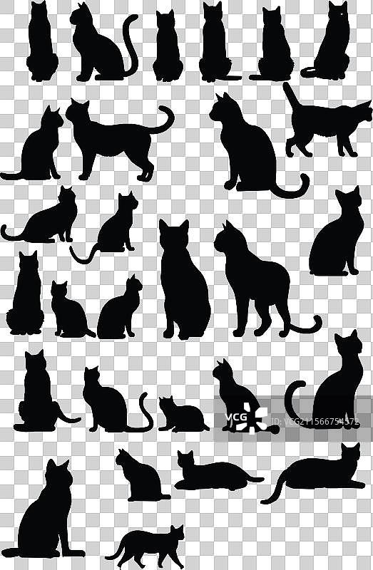 猫的剪影图标和标志，适合所有猫爱好者图片素材