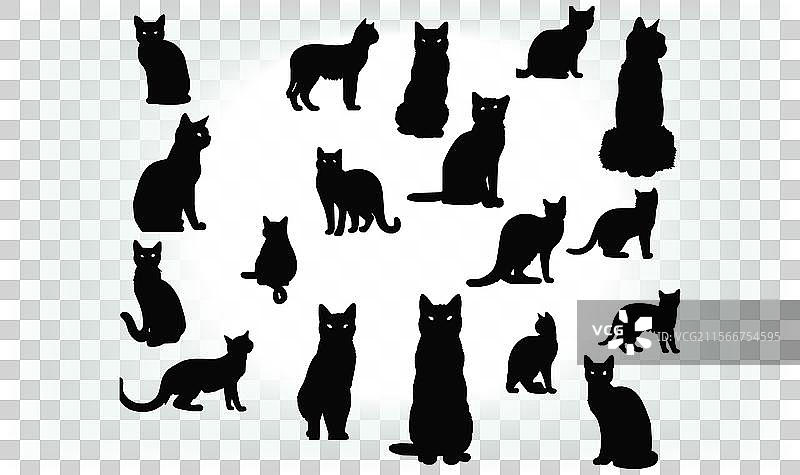 猫的剪影图标和标志，适合所有猫爱好者图片素材