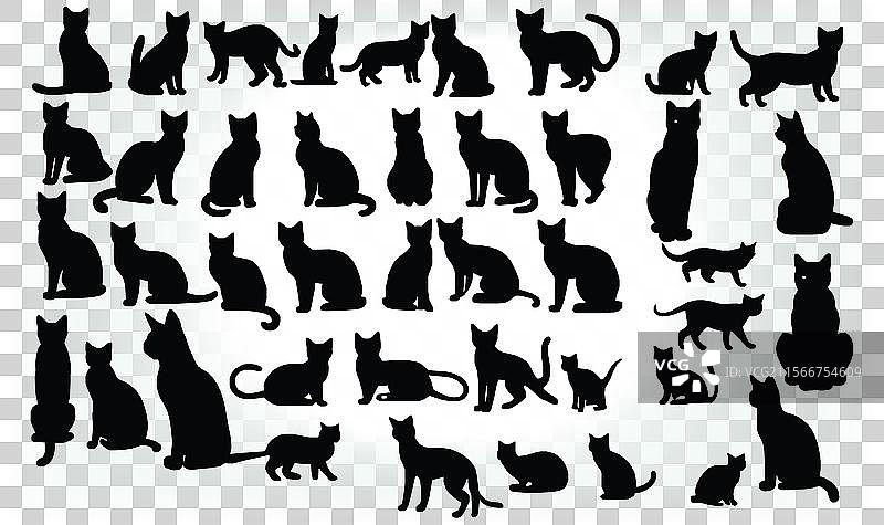 猫的剪影图标和标志，适合所有猫爱好者图片素材