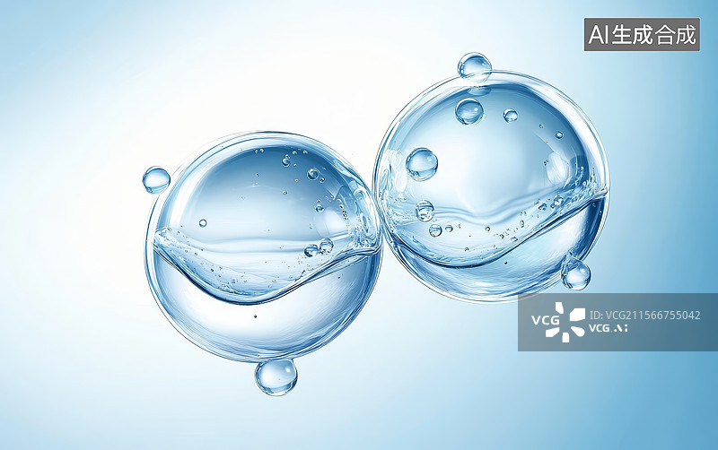 【AI数字艺术】两个透明水滴的特写图片素材