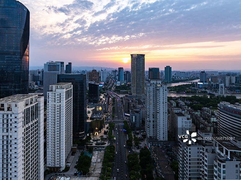 浙江宁波中山路商业街航拍图片素材