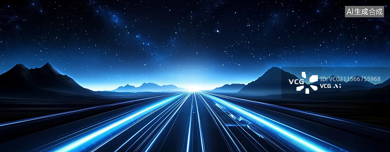 【AI数字艺术】夜空下的高速光轨图片素材
