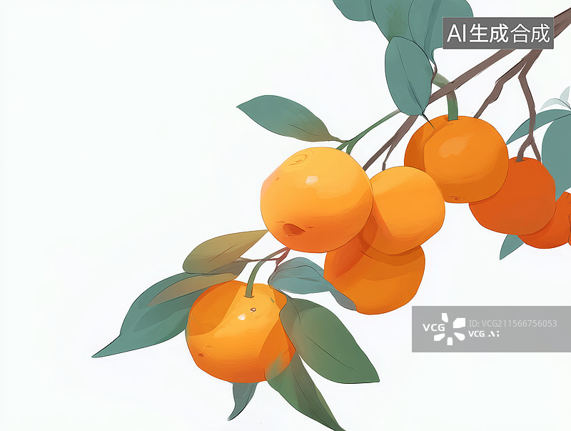 【AI数字艺术】橙子挂在树枝上图片素材