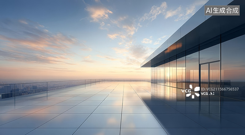 【AI数字艺术】现代建筑屋顶的黄昏景色图片素材