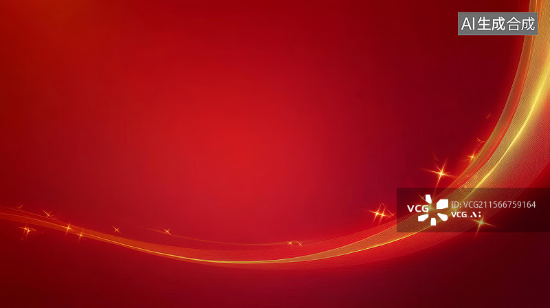 【AI数字艺术】红色背景上的金色光弧图片素材