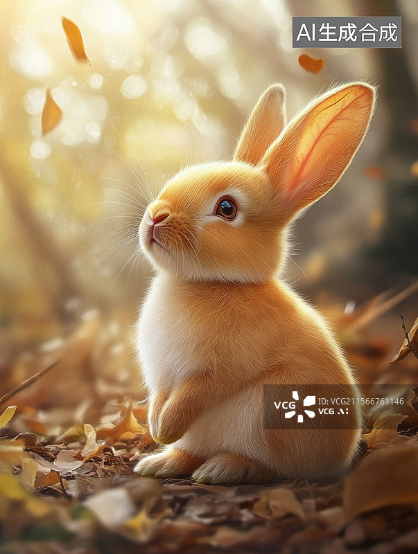 【AI数字艺术】秋叶中的小兔子图片素材