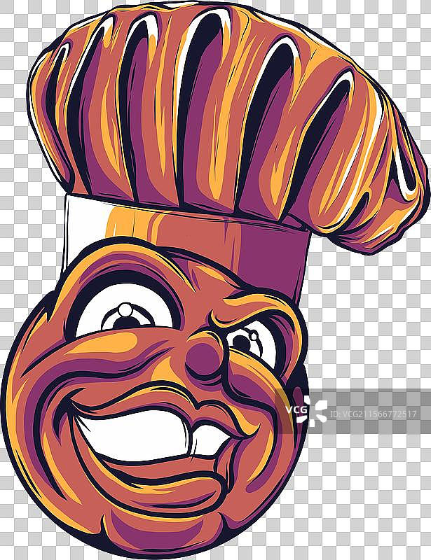 厨师帽上的厨师或厨师表情符号卡通脸图片素材